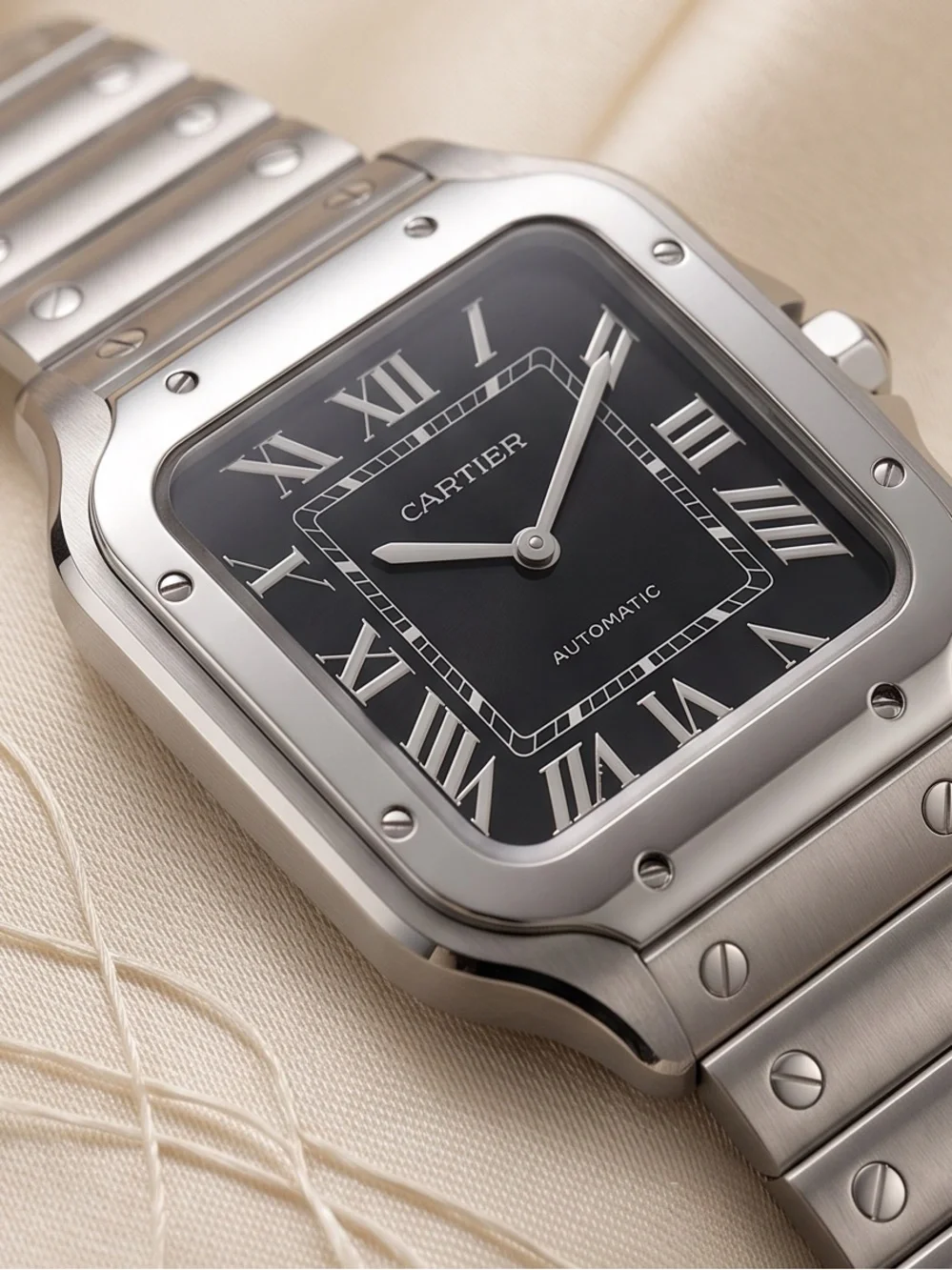 Stainless Steel Men's Watch in Silver with Black Dial